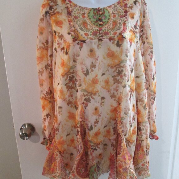 Umgee Orange Floral Paisley Boho Mini Dress Tunic Sz L NWT - Picture 3 of 11